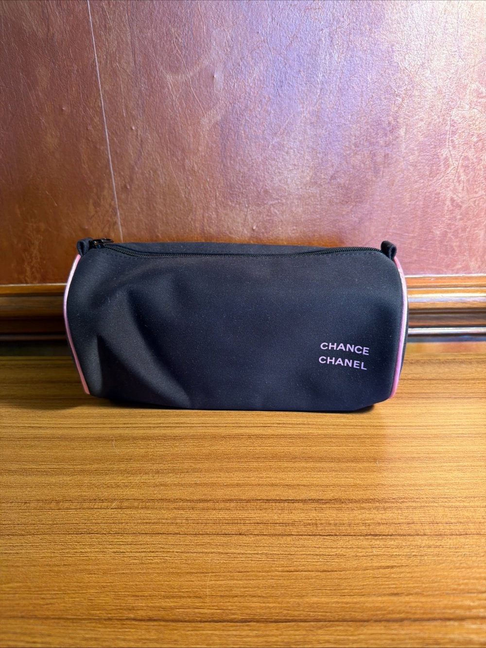 CHANEL CHANCE Beaute Cosmetic Pouch Black Pink Canvas Round Makeup Travel Bag
